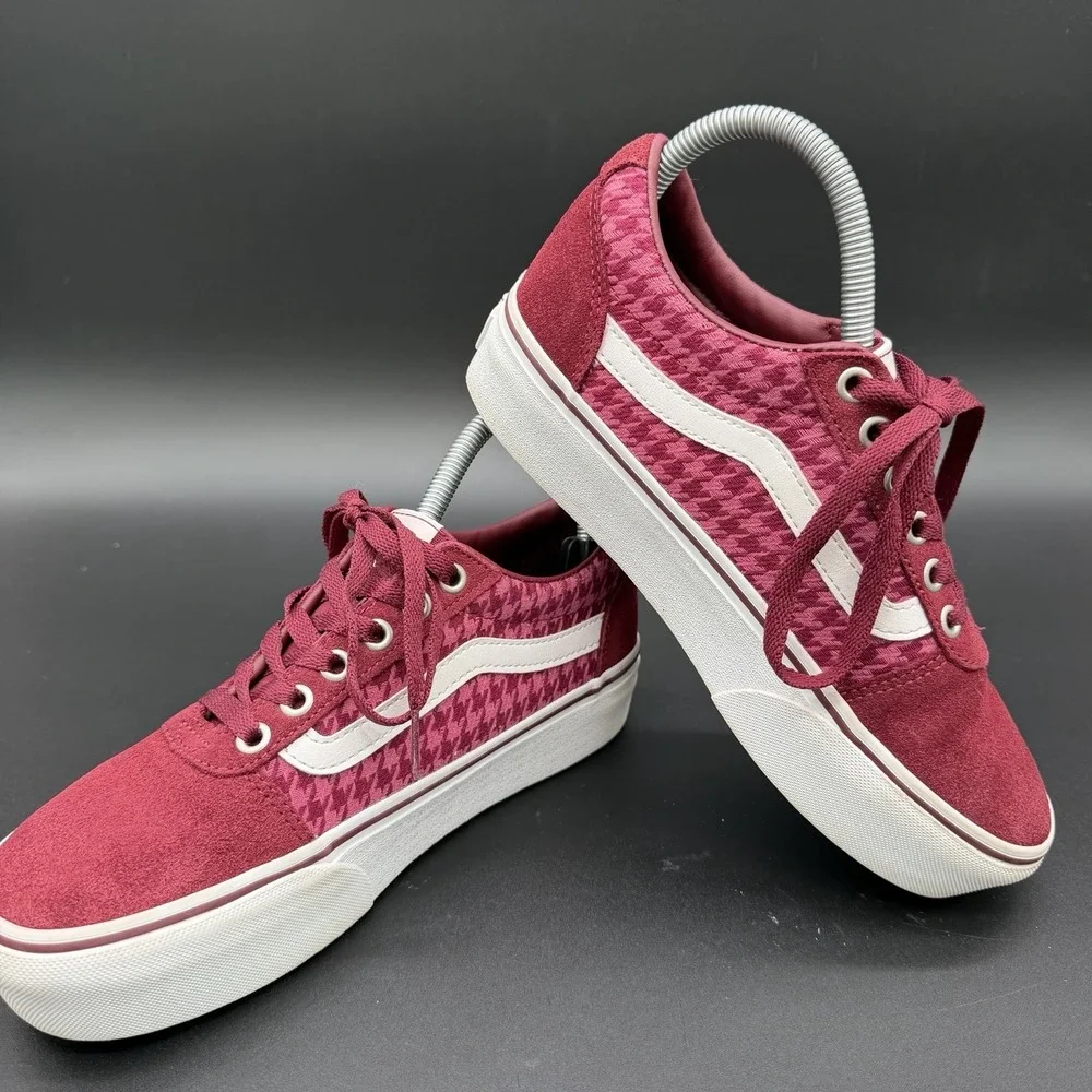 Vans Old Skool Ward Platform Women's Size 7 Burgundy Suede Plaid Mix Sneakers